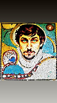 a mosaic painting of a man with a beard